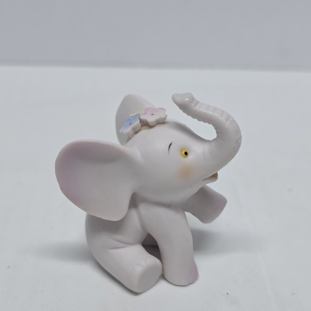 Vintage Lefton Baby Elephant With Flower Figurine Trunk Up 04331 Matte Porcelain